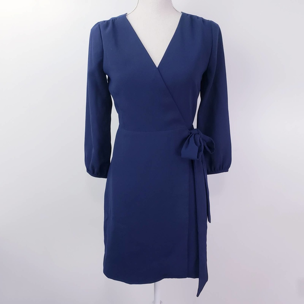 J Crew Petite Wrap Dress in Crepe in Navy Size 0P